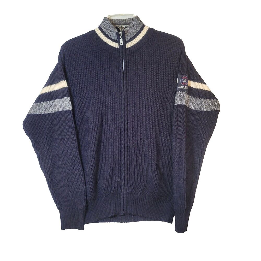 Green Coast Yachting Men M/50 Full Zip Cardigan Merino Wool Blend Sailing Italy